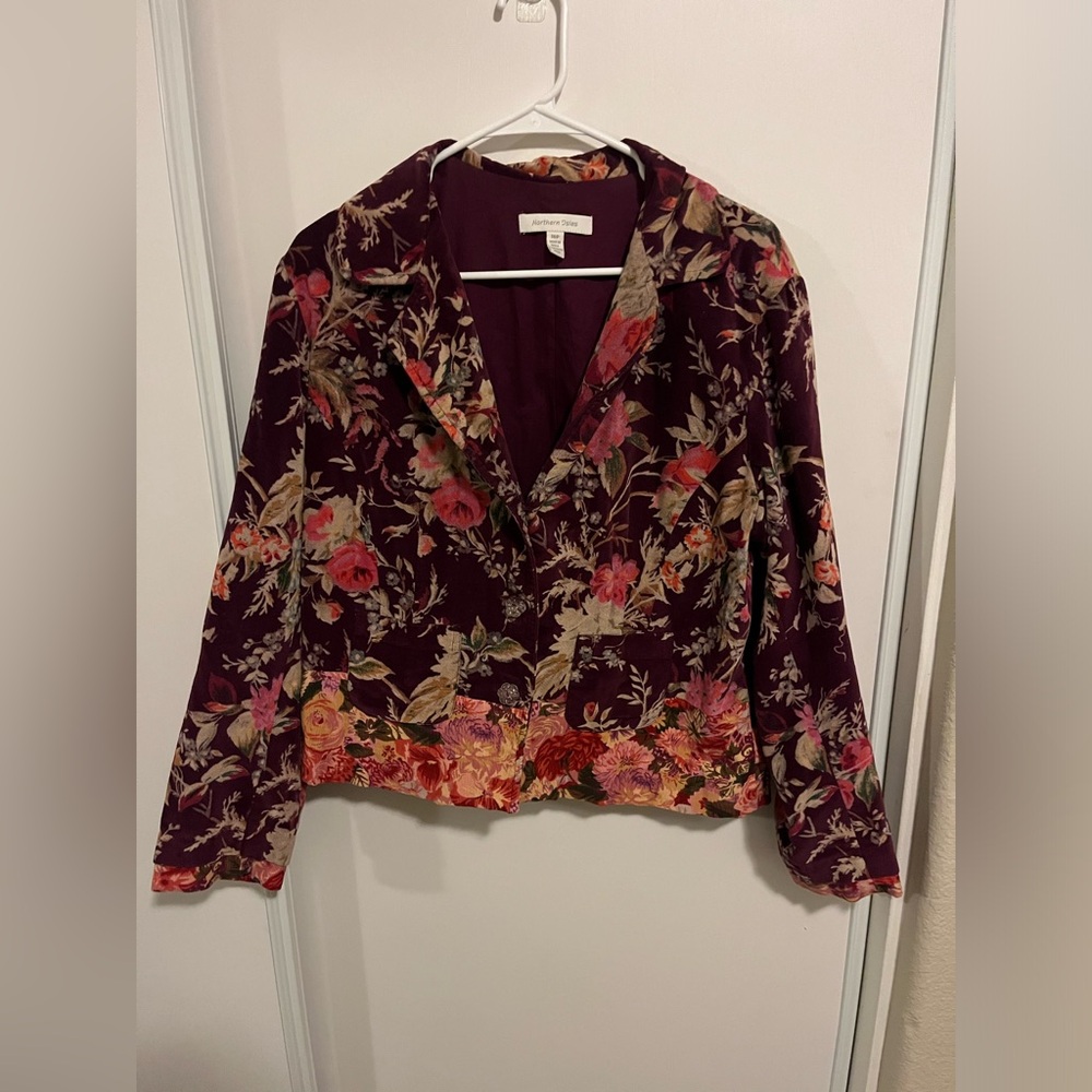 Northern Isles Blazer Stretch Velvet Floral Jacket‎ Colorful Vintage Women's 16